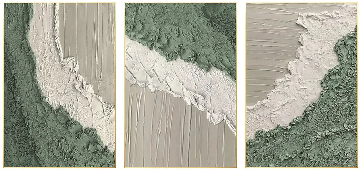 3 Piece Green and White Modern Wall Art for Living Room #JJ 212