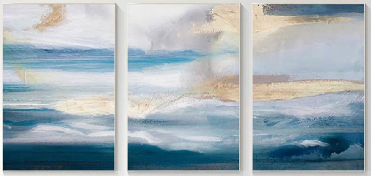 Blue & White Minimalist Ocean -Textured Wall Paintings Abstract Art #JJ 215