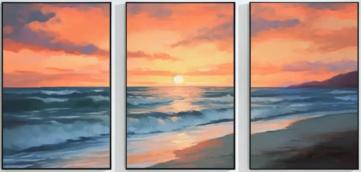 Handmade Sunset Seascape - Orange Blue Wall Art #JJ 206