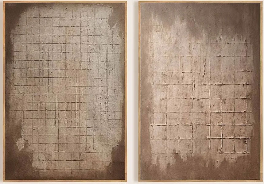 Set of Two Abstract Textured Canvas Paintings for Modern Interiors #JJ 009