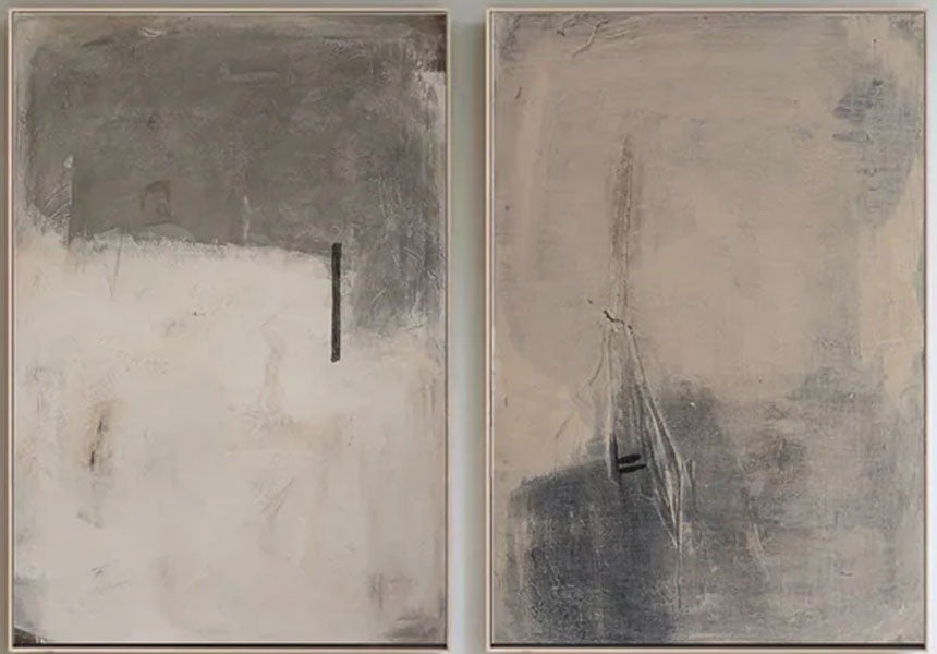 Modern Minimalist Abstract Diptych, Beige Gray Texture #TB 084
