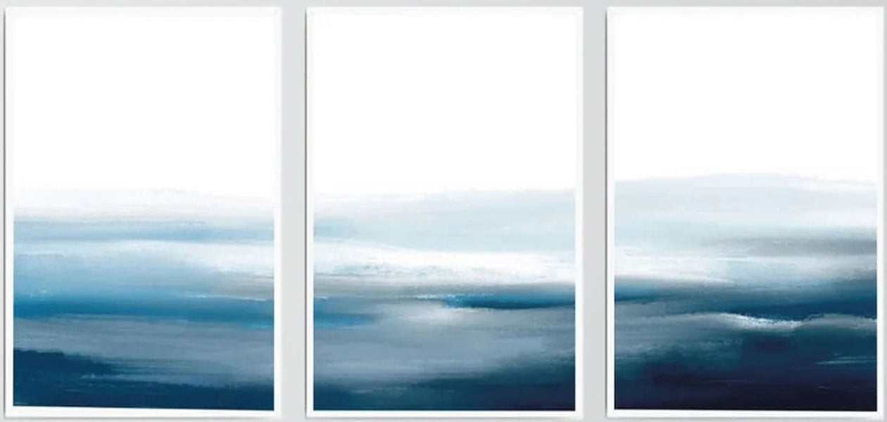 Blue & White Minimalist Ocean Abstract Wall Art #JJ 204