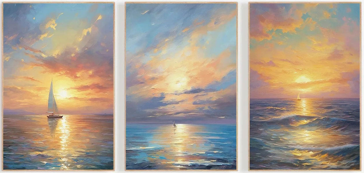 Sailboat Sunrise Seascape Art - Abstract Ocean Wall Art #JJ 207