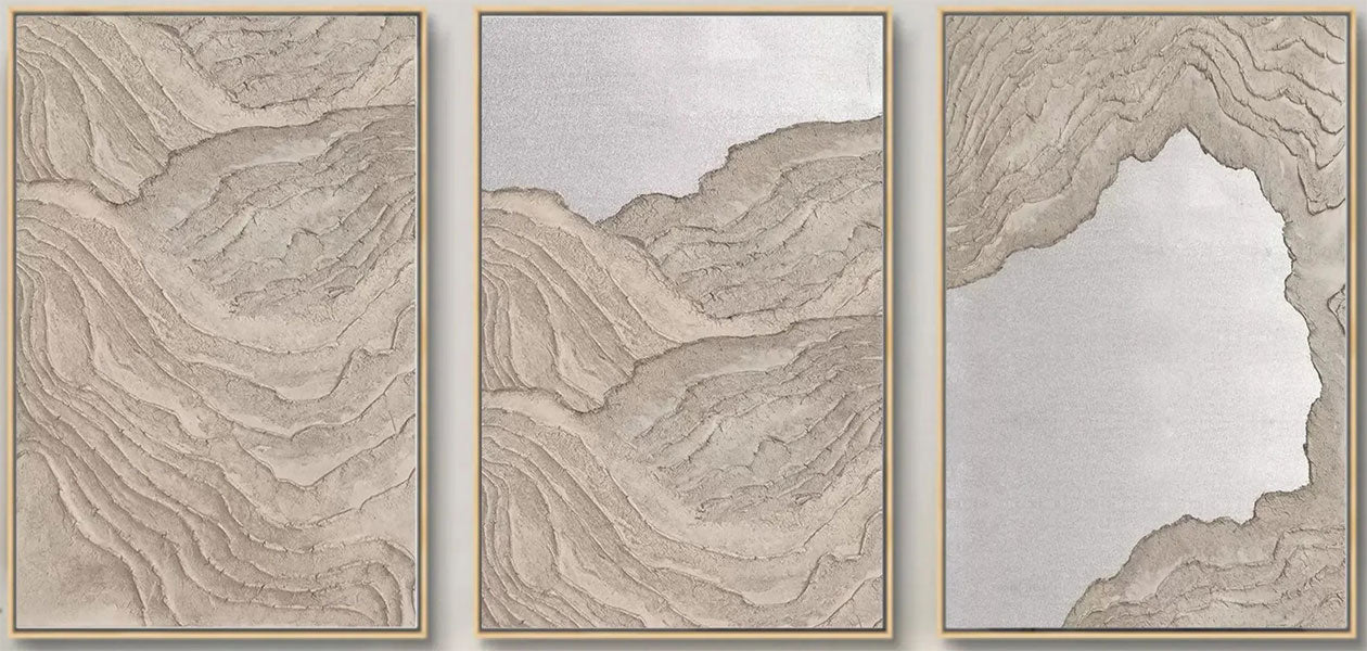 Large Wall Art Set of 3 Beach Art -Abstract Coastal Painting #JJ 282