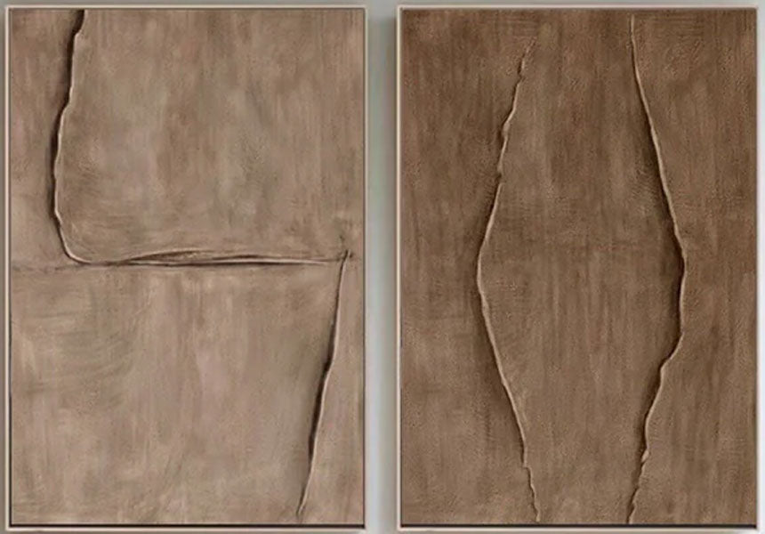 Modern 3D Texture Wabi Sabi Art | Beige Decor Set of 2 #TB 039