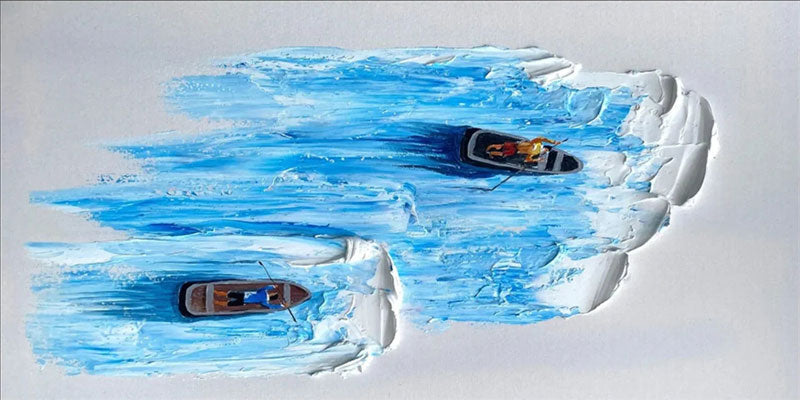 3D Textured Wall Art | Large Blue Ocean Boat Painting Canvas Decor #JJ 187