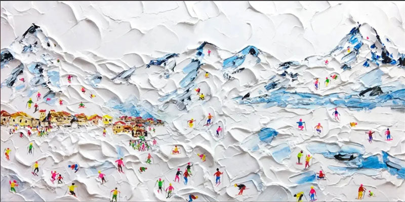 Textured Skiing Wall Art | Modern Ski Resort Painting #JJ 389
