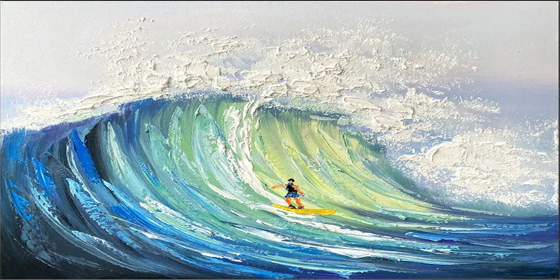 Blue Ocean Waves Textured Abstract Canvas Art #JJ 238