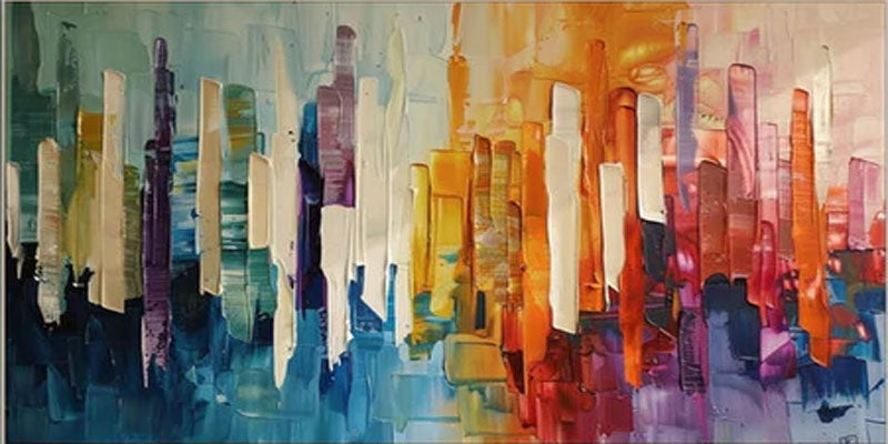 Modern City Abstract Oil Painting, Colorful Skyline Art Wall Decor #TB 055