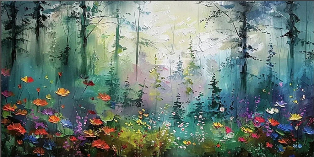 Abstract Light Through Trees Painting | Textured Forest Oil Art #JJ 319