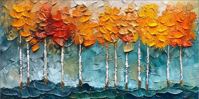 Fall Tree Painting | Textured Aspen Forest Landscape Wall Art #JJ 337