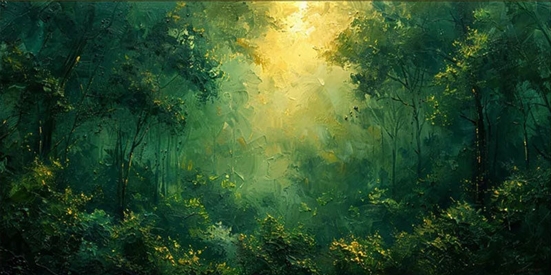 Deep Forest Abstract Oil Painting, Modern Mysterious Landscape Wall Decor #TB 047