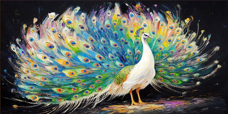 Stunning 3D Colorful Peacock Large Textured Oil Painting #ZZ 011