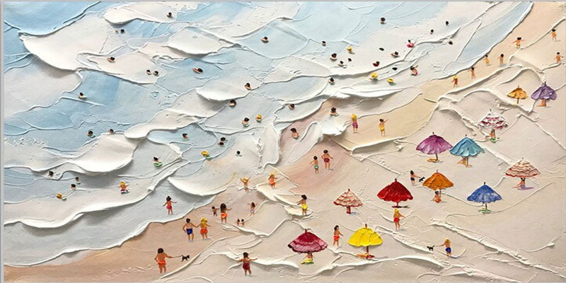 Large Abstract Textured Swimming Painting - Happy Coast Wall Art #JJ 243