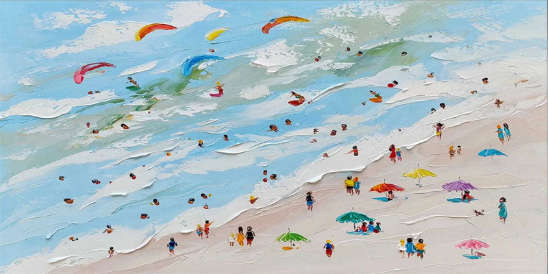 Large Wall Art Happy Coast 3D Textured Surf Summer Sea Art #JJ 236