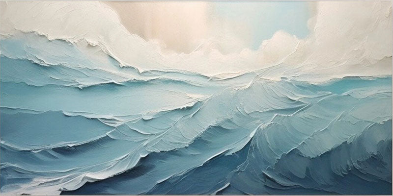 Large Blue Sea Abstract Waves Painting Wall Art - Ocean Painting #JJ 241