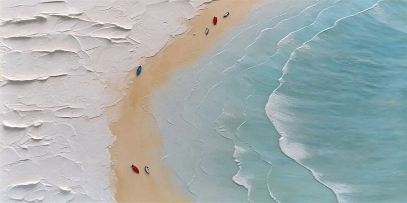 Art Deco Calm Coastal Textured Abstract Oil Painting - Light Blue Wall Art #JJ 189