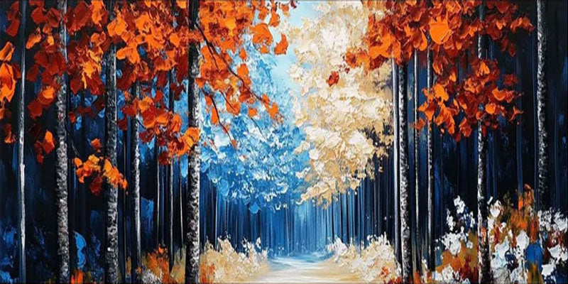 Modern Abstract Forest Painting, Autumn Winter Color Decor #TB 053