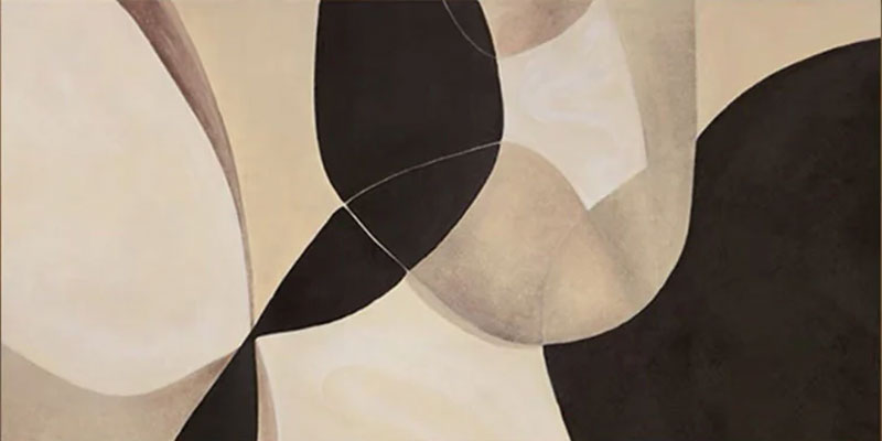 Modern Abstract Geometric Art - Beige and Black Painting #TB 006