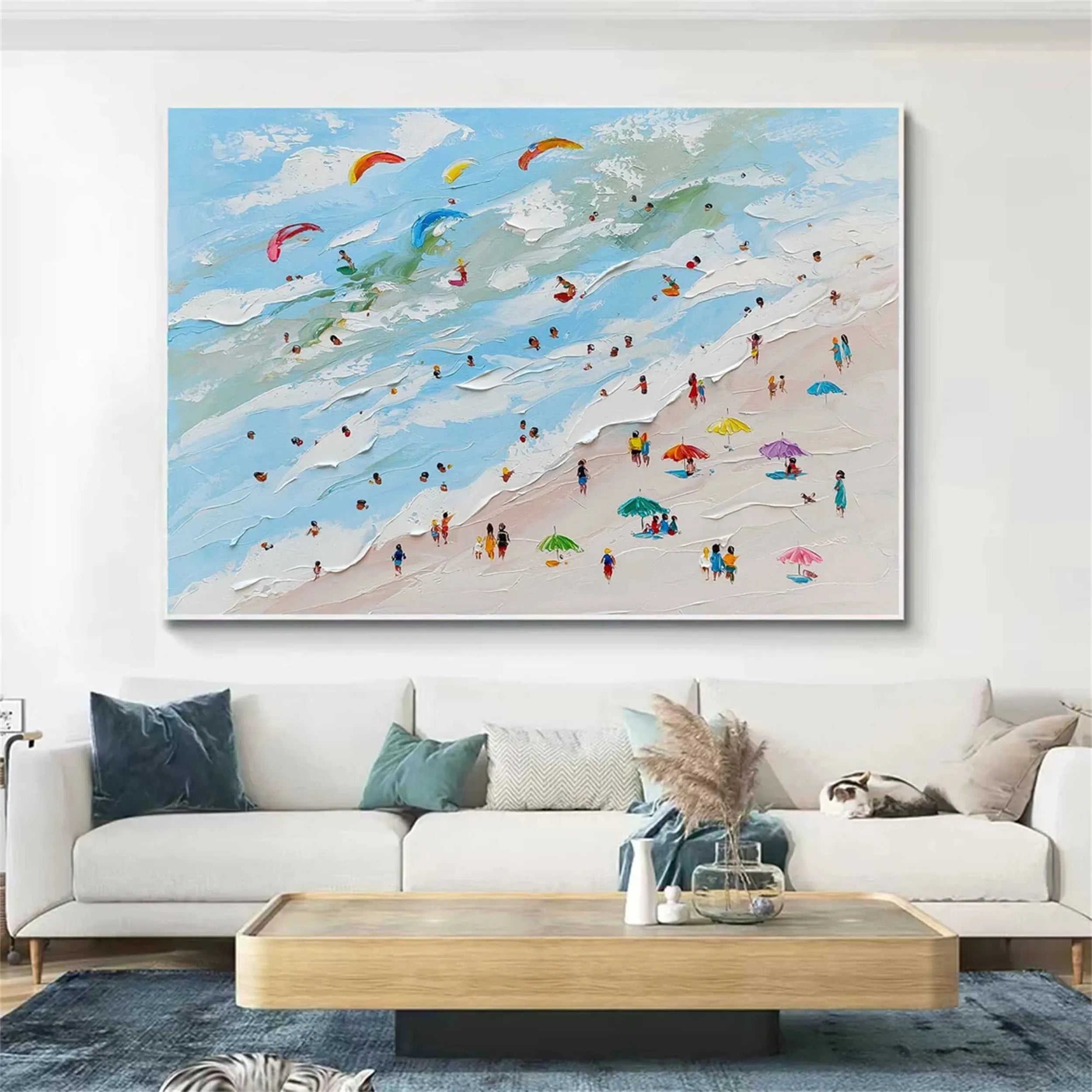 Large Wall Art Happy Coast 3D Textured Surf Summer Sea Art #JJ 236