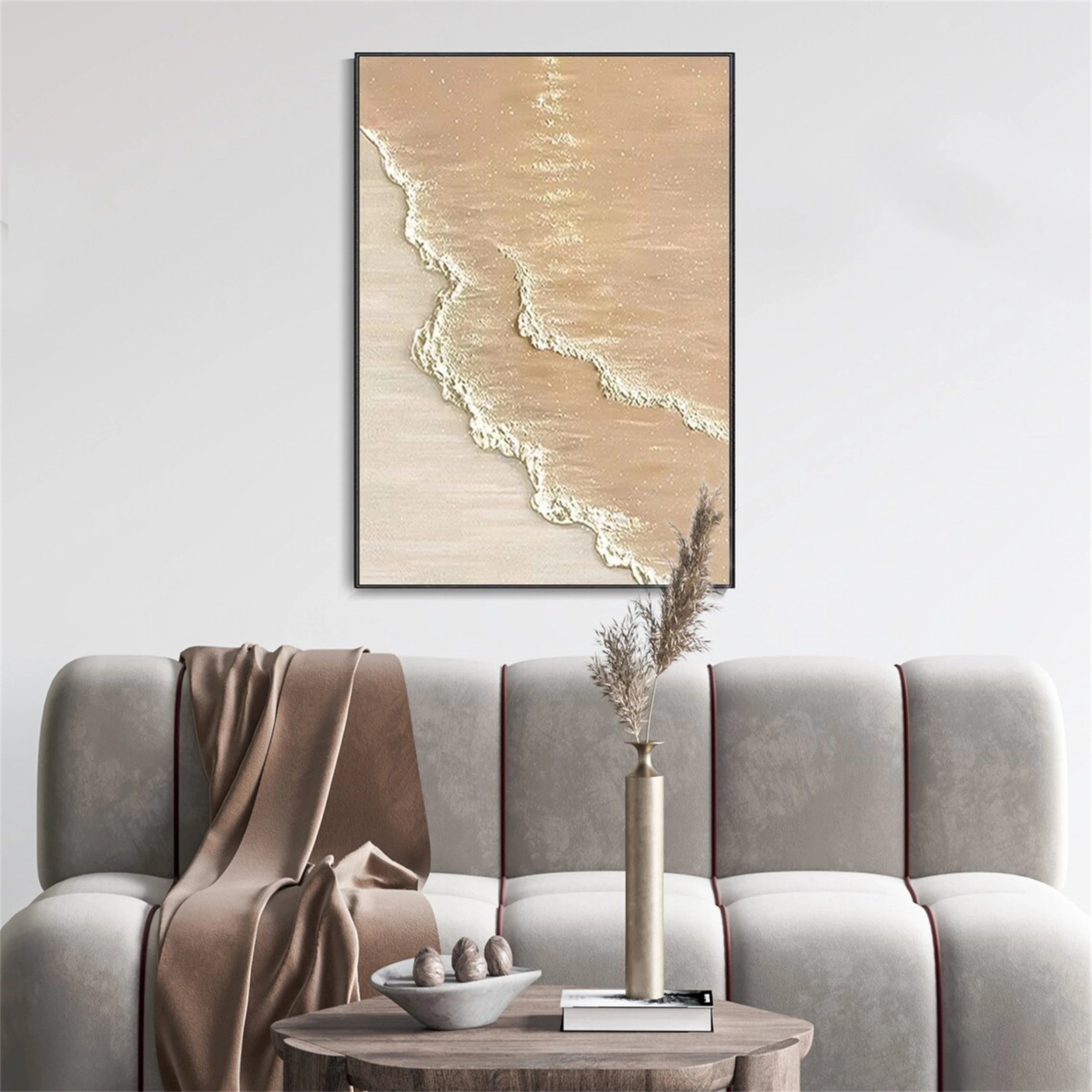 Calm Coastal Sand Textured Abstract - Beige and White Minimalist Oil Painting #JJ 133