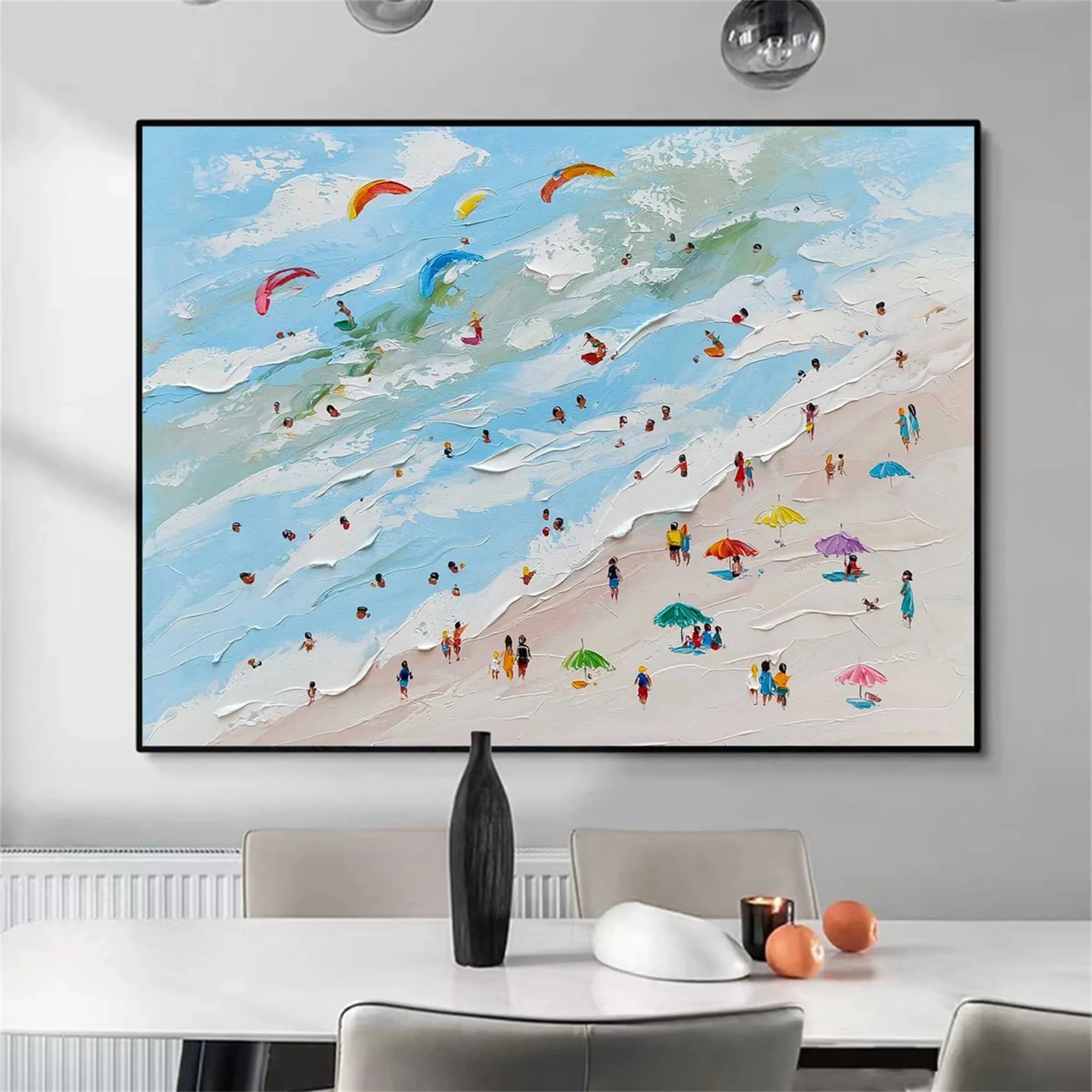 Large Wall Art Happy Coast 3D Textured Surf Summer Sea Art #JJ 236