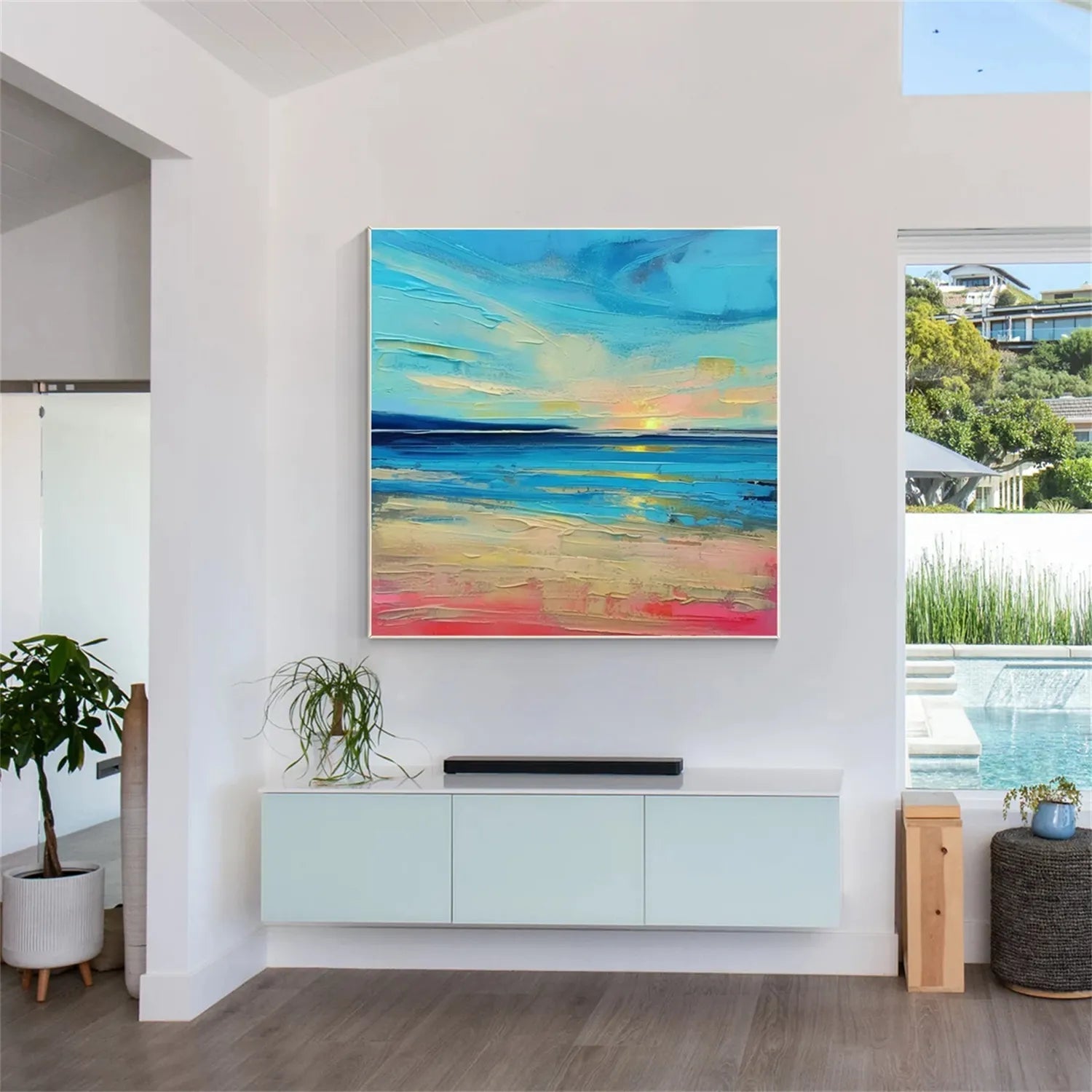 Sunrise Seascape Textured Oil Painting - Modern Coastal Wall Decor #JJ 184