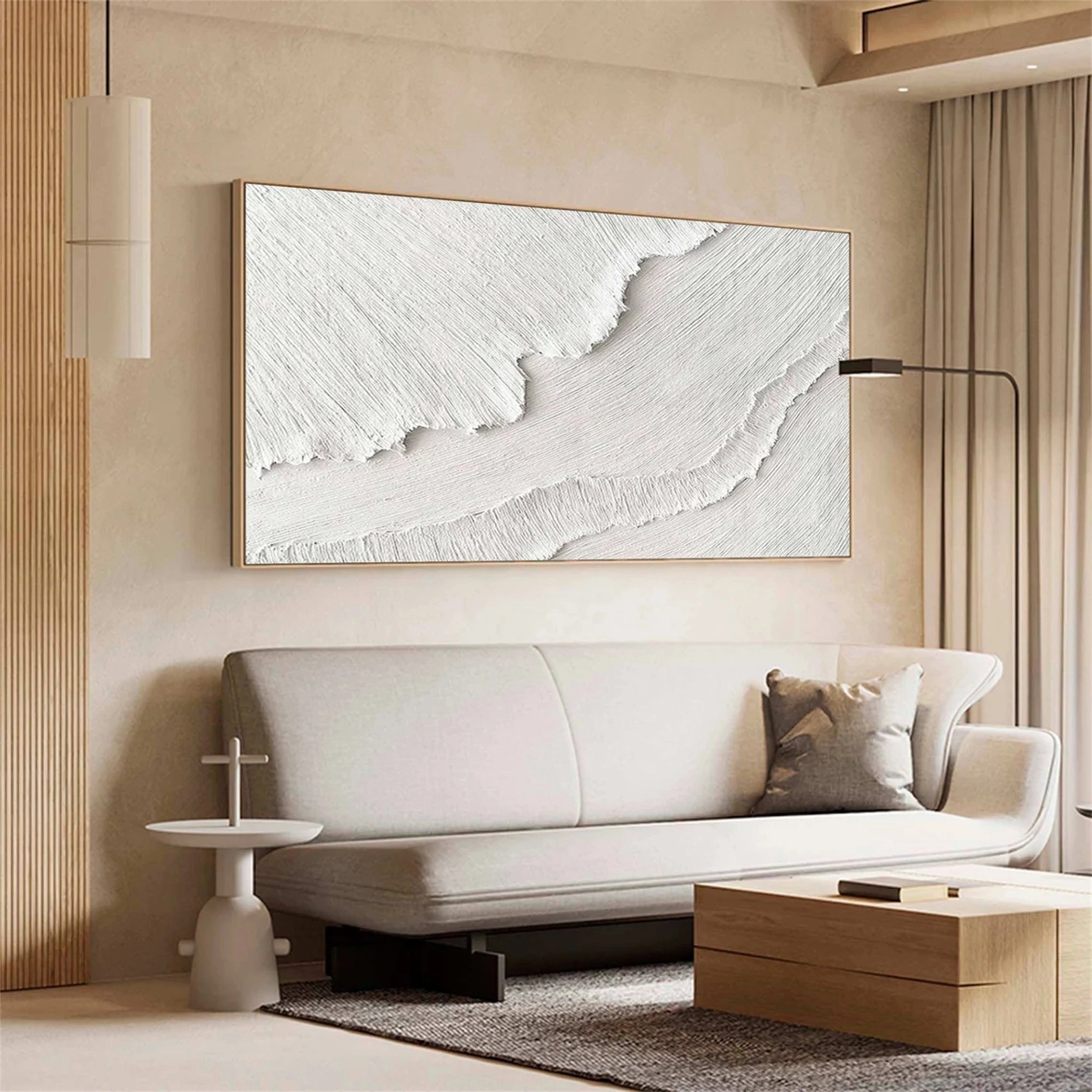 Minimalis Textured White Canvas Art - Ocean Waves Wall Decor #JJ 255