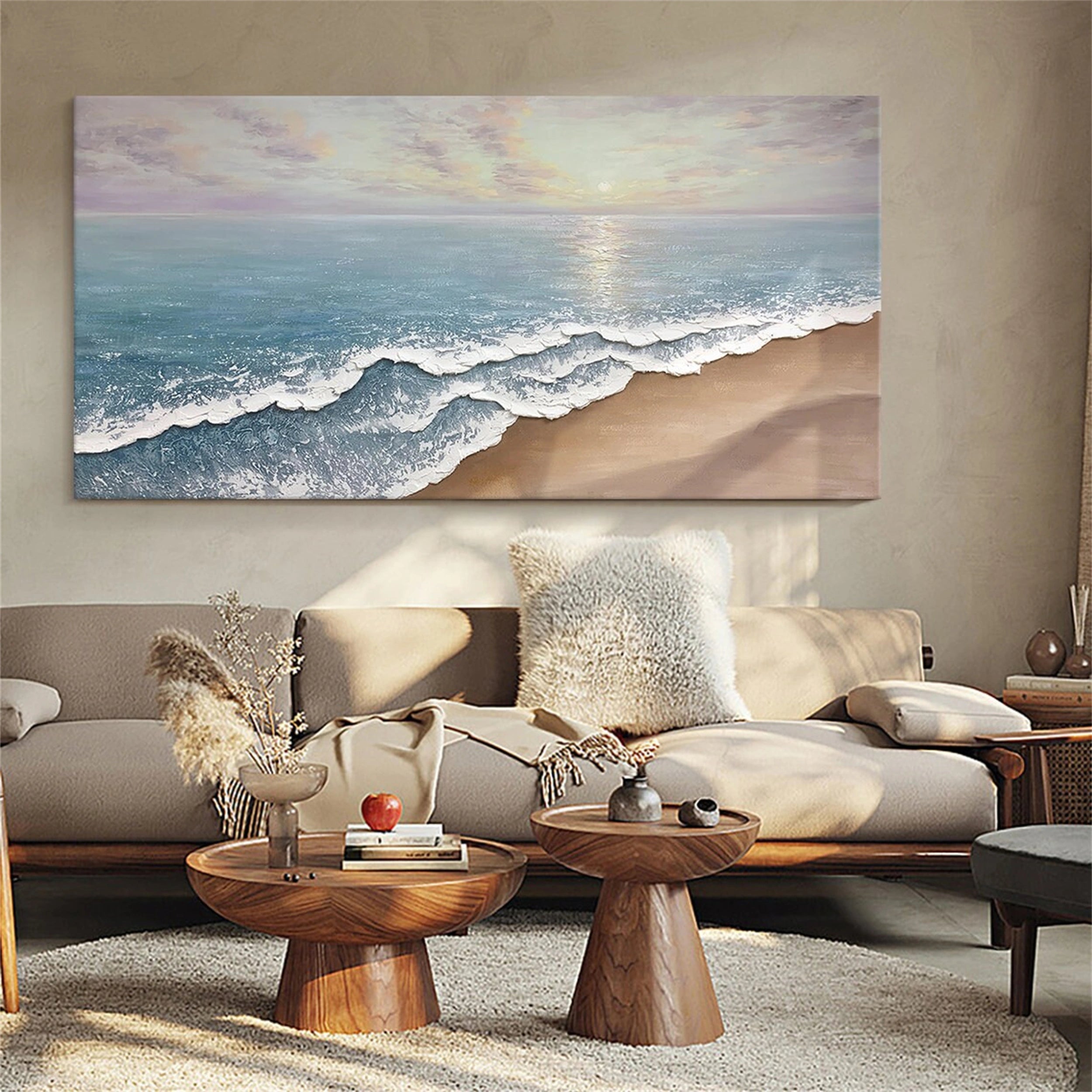 Large Textured Ocean Canvas Art: Pastel Coastal View #ZZ 039