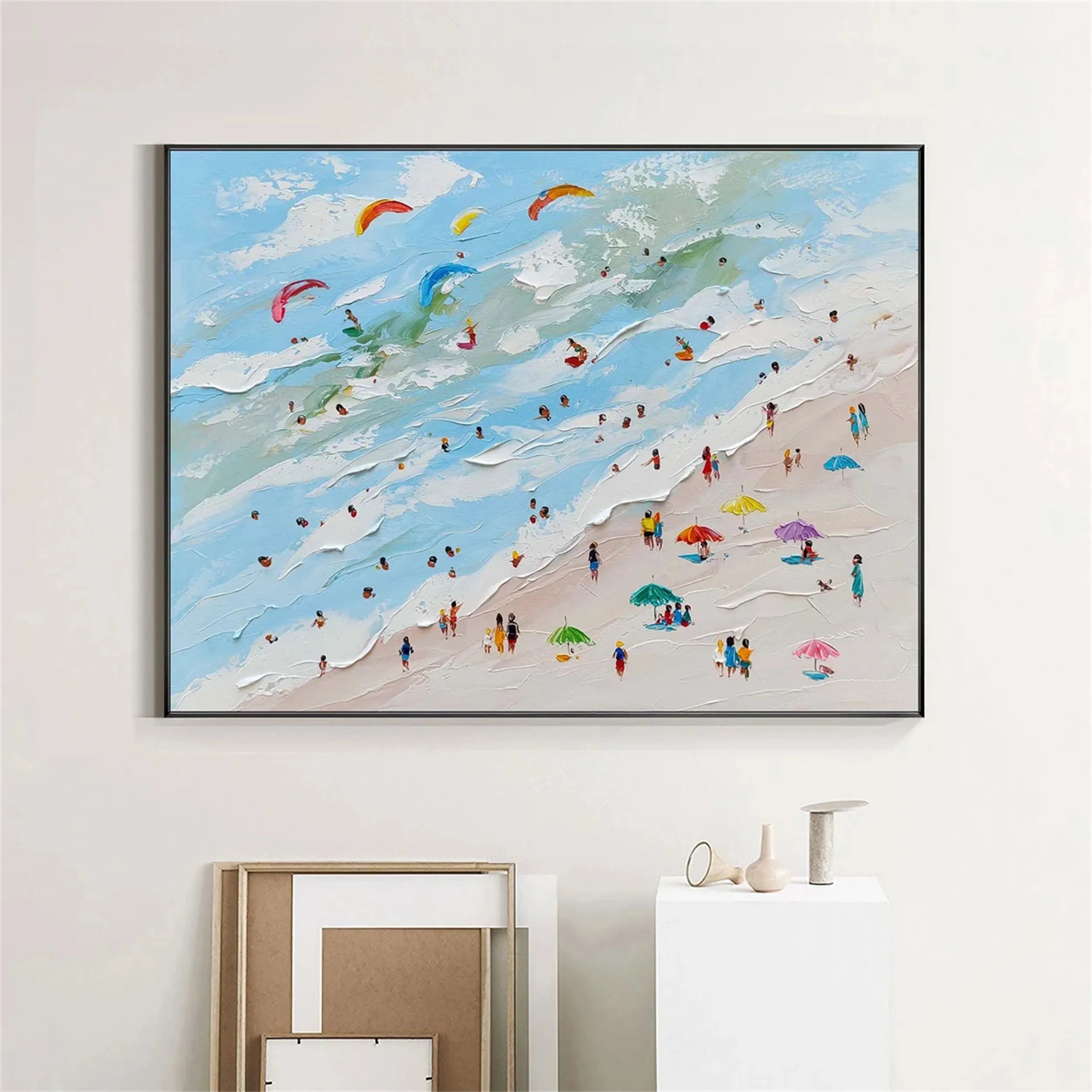 Large Wall Art Happy Coast 3D Textured Surf Summer Sea Art #JJ 236