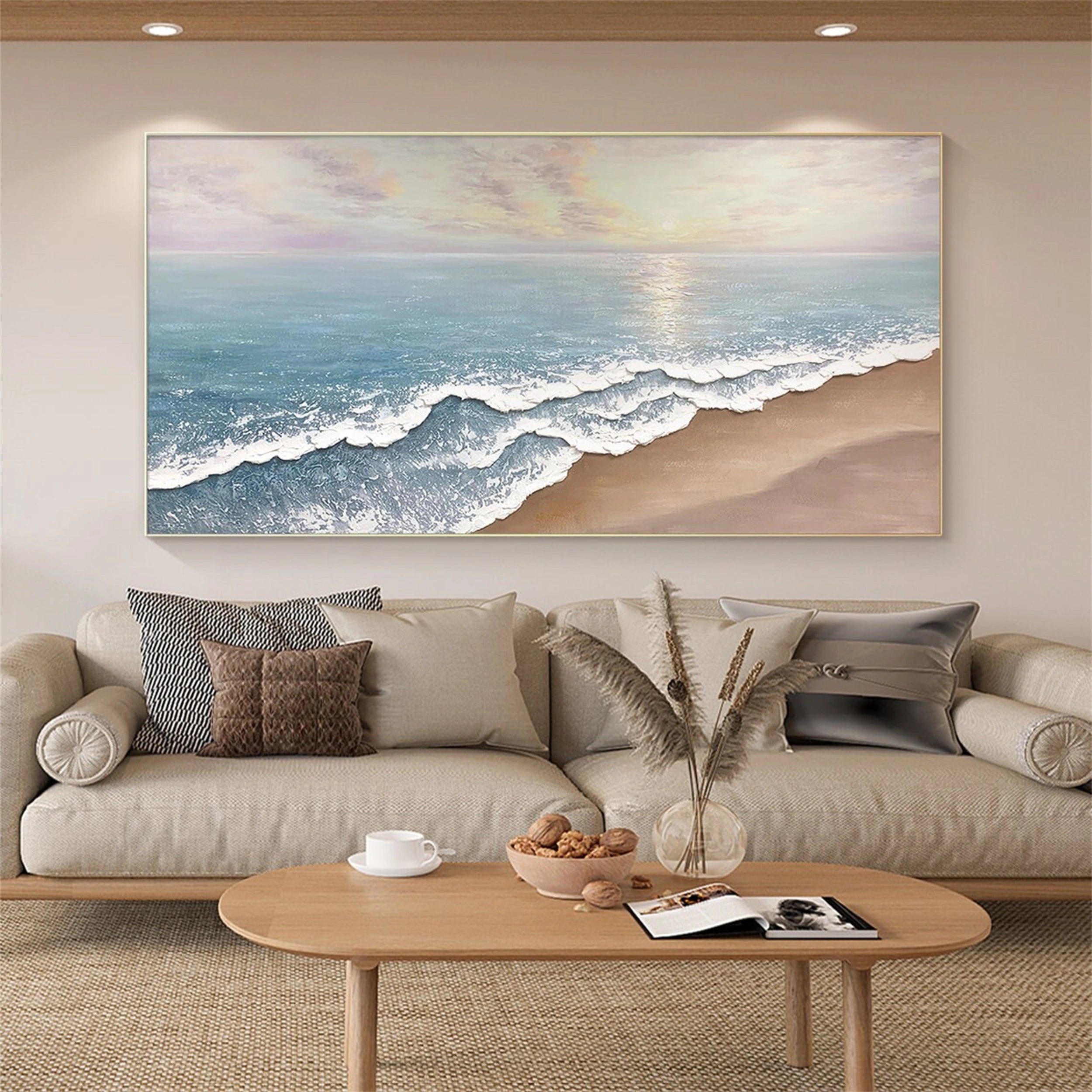 Large Textured Ocean Canvas Art: Pastel Coastal View #ZZ 039