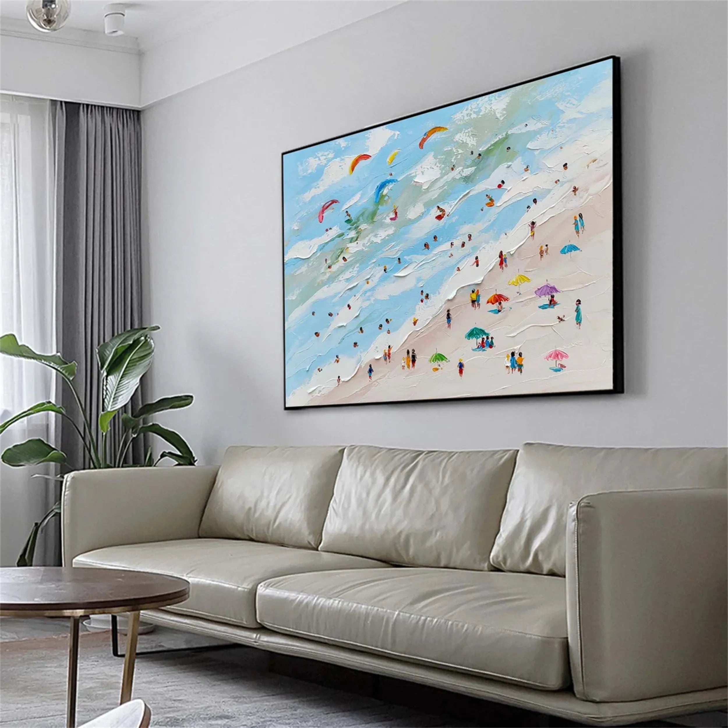 Large Wall Art Happy Coast 3D Textured Surf Summer Sea Art #JJ 236