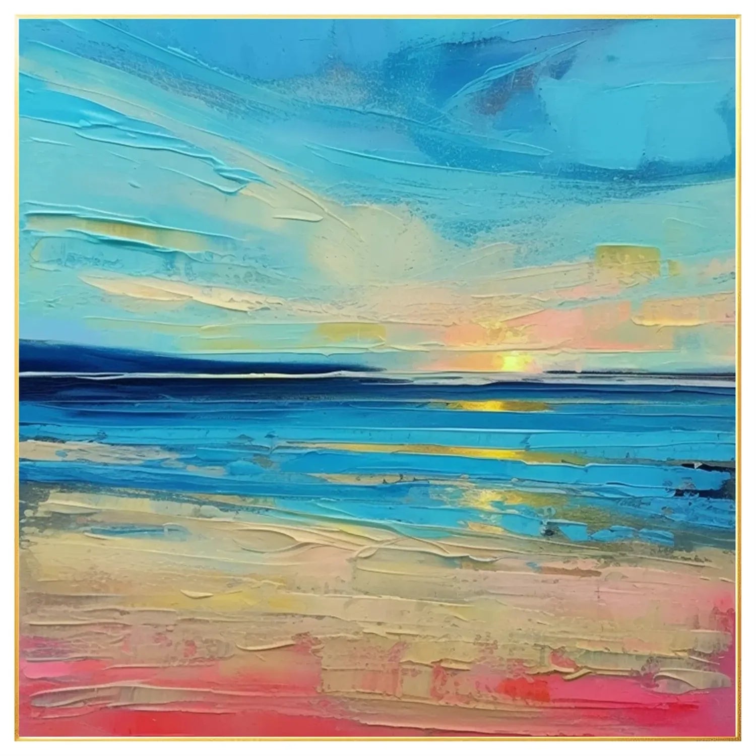 Sunrise Seascape Textured Oil Painting - Modern Coastal Wall Decor #JJ 184