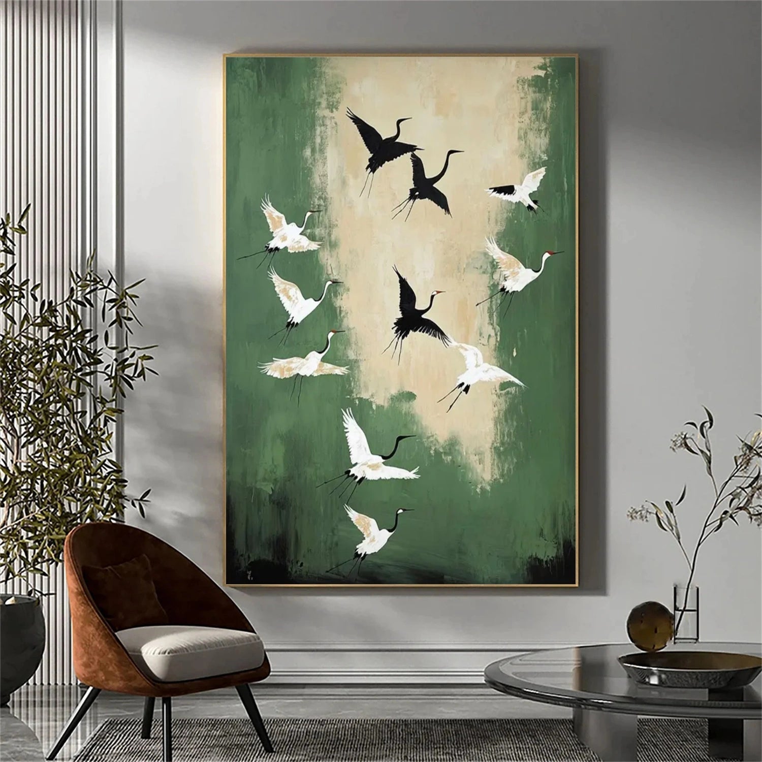Flying Cranes Artwork: Modern Minimalist Bird Decor #ZZ 033