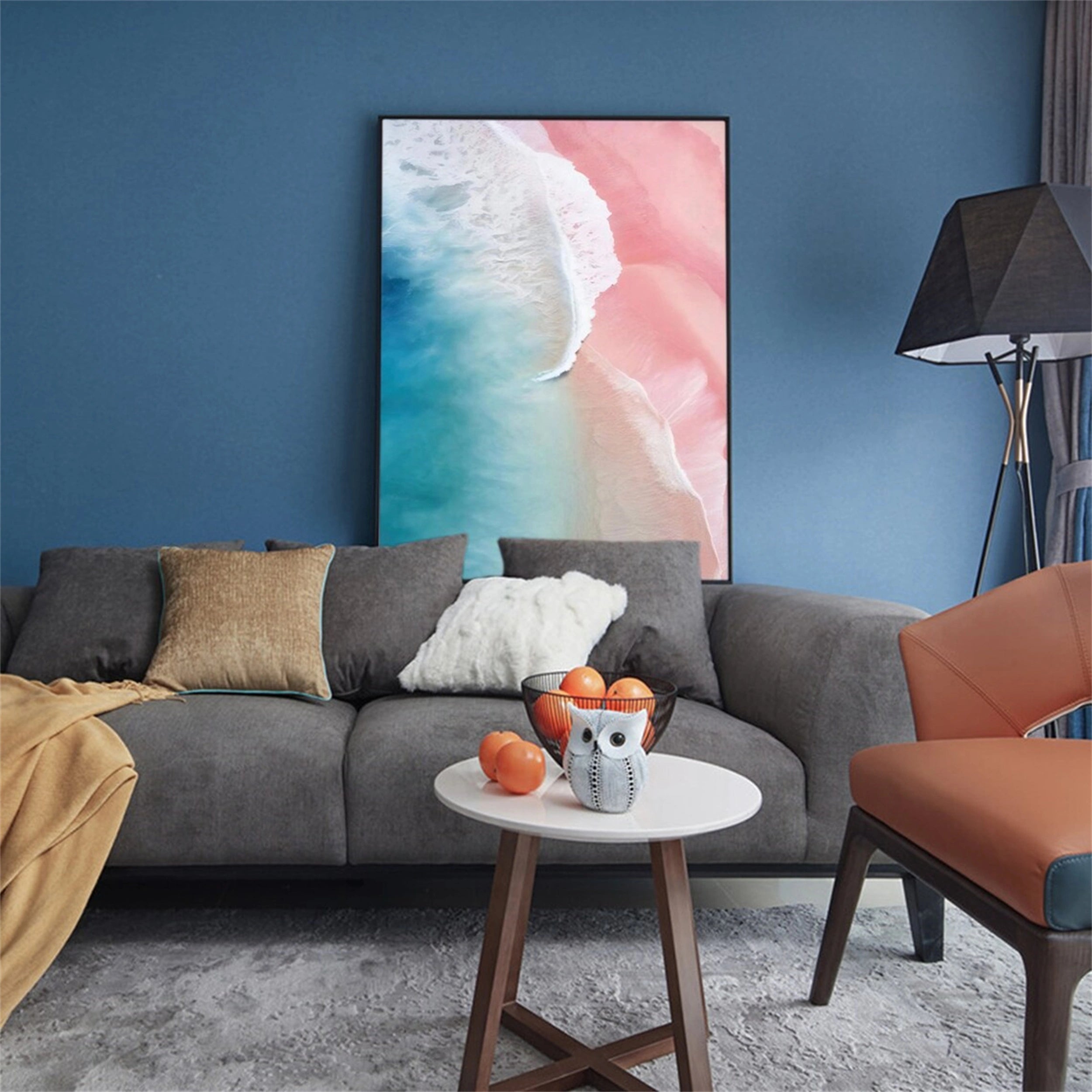 Serene Pink Teal Aerial Beach Abstract Sea Waves Texture Painting Canvas #JJ 265