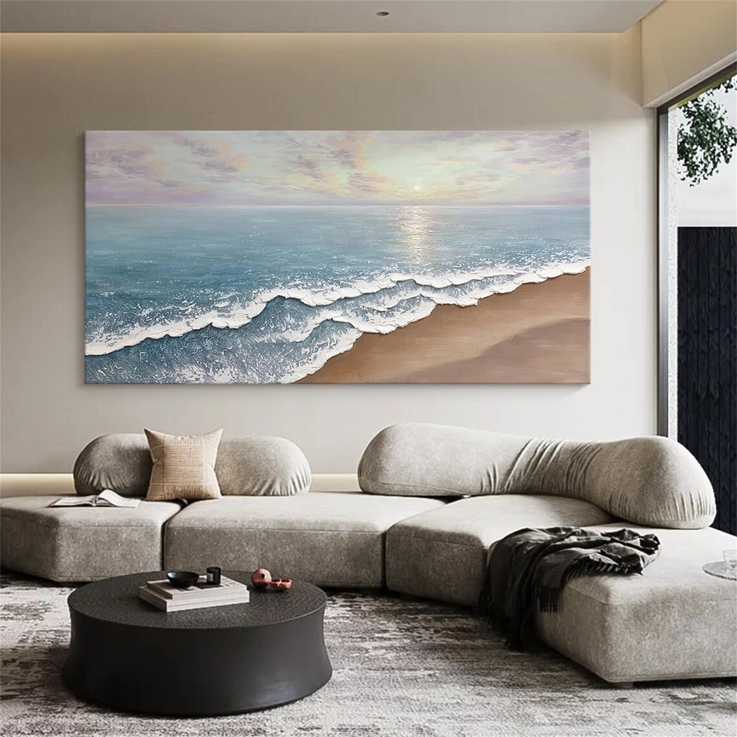 Large Textured Ocean Canvas Art: Pastel Coastal View #ZZ 039