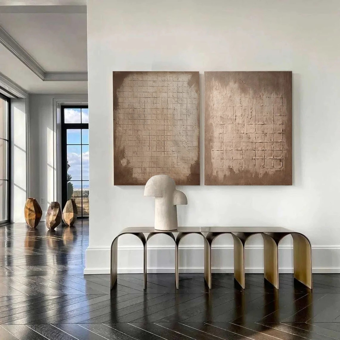 Set of Two Abstract Textured Canvas Paintings for Modern Interiors #JJ 009