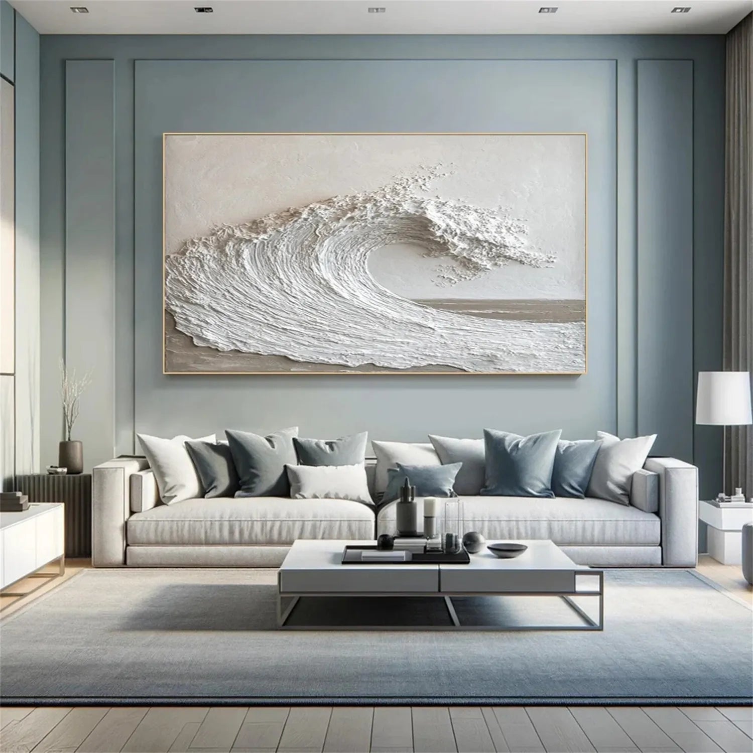 Large Abstract Ocean Artwork: Textured Wave Wall Art #ZZ 040