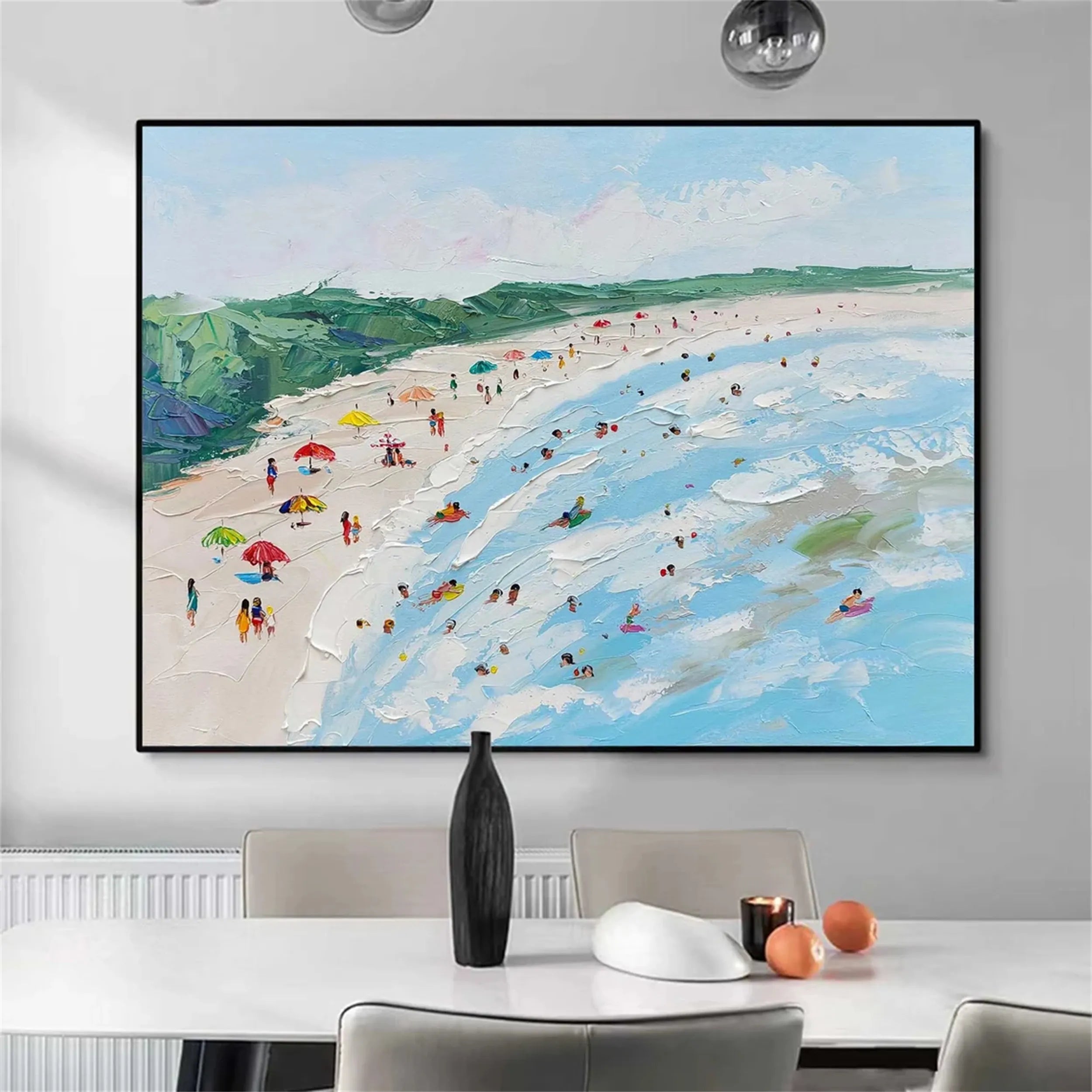 Large Horizontal Cheerful Beach Abstract - Colorful Vacation Oil Painting #JJ 168