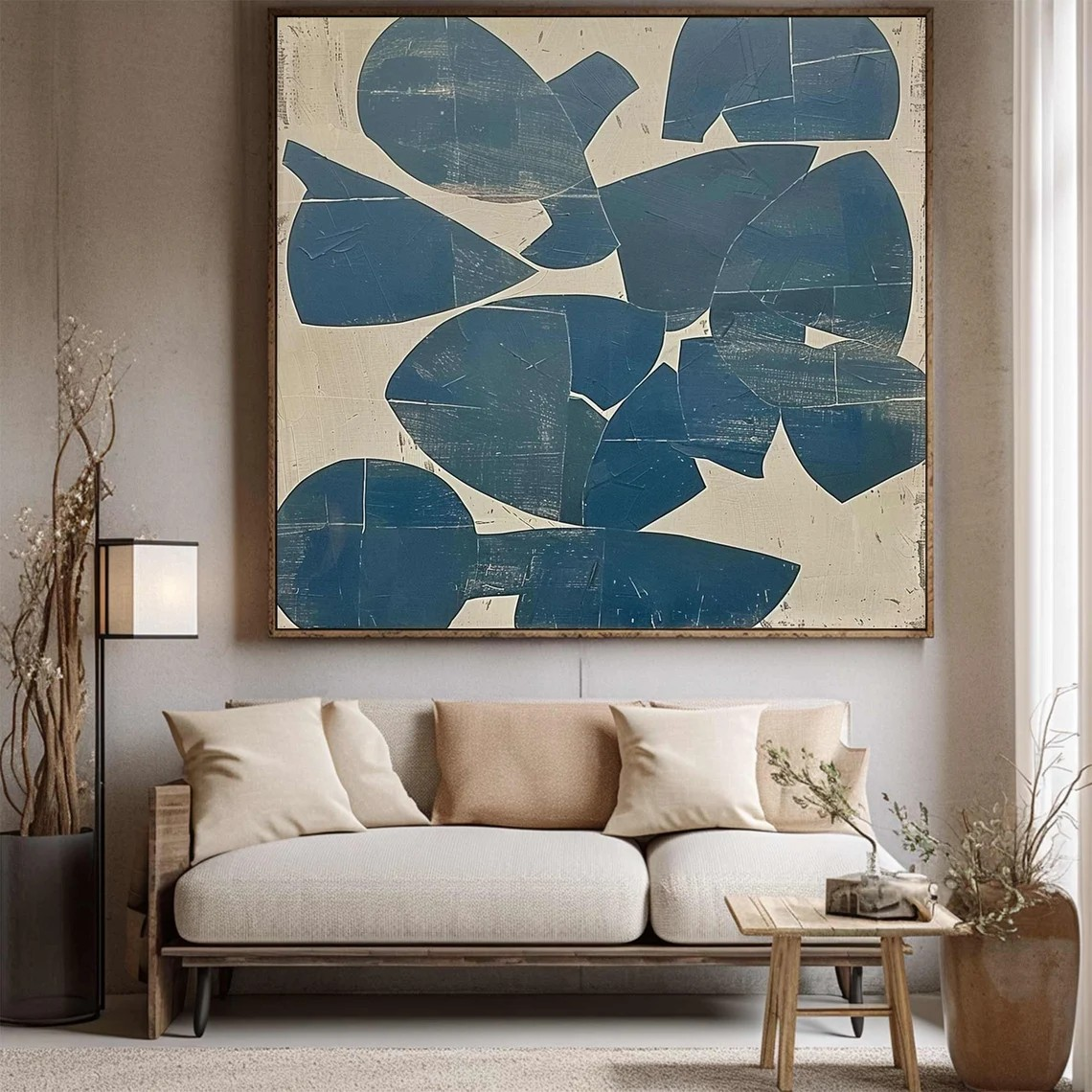 Abstract Blue Forms Oil Painting on Canvas - Modern Textured Wall Art Decor #JJ 002