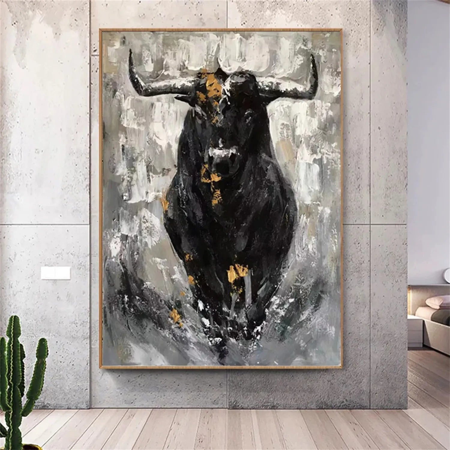 Abstract Bull Canvas Art: Powerful Animal Painting #ZZ 024