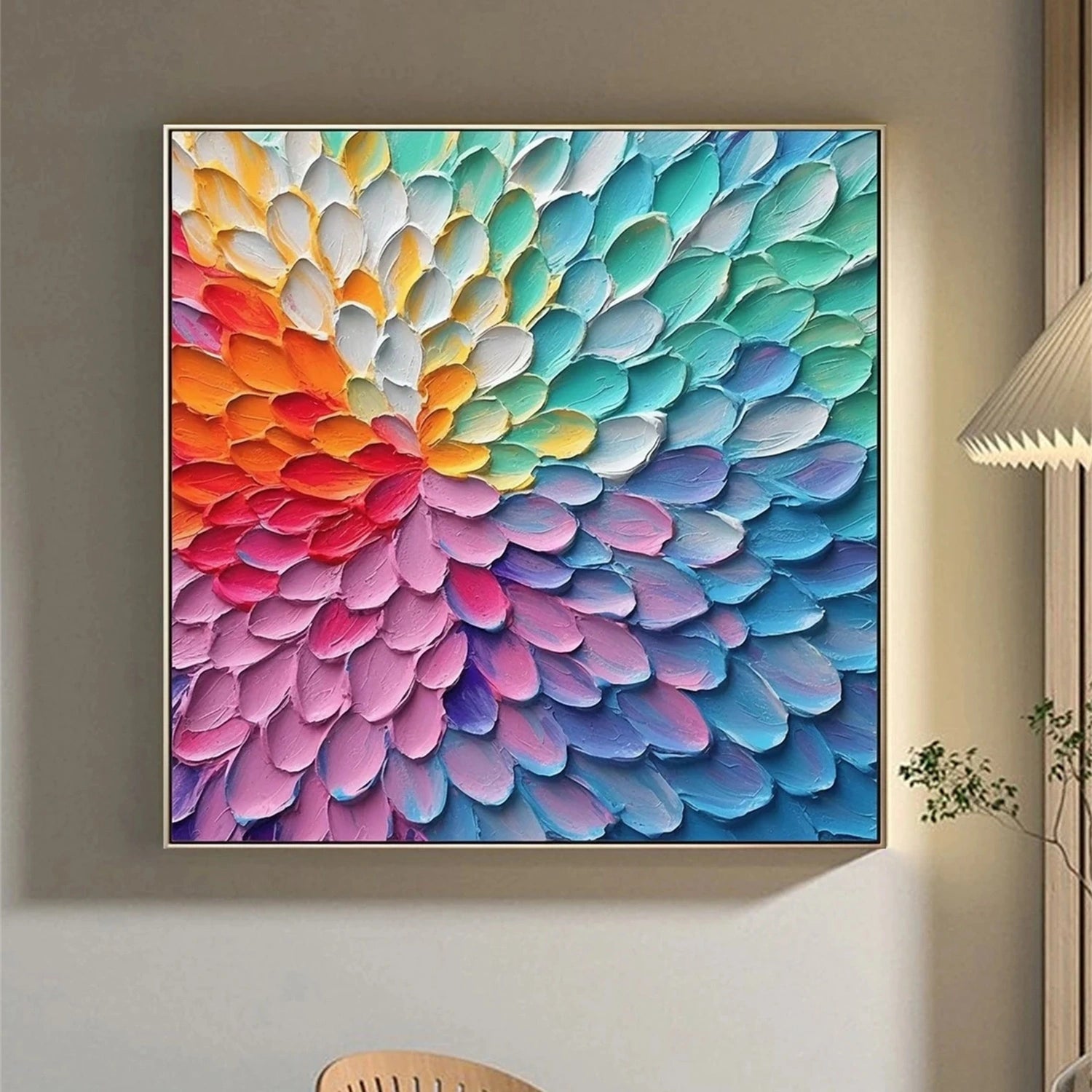Colorful Textured Flower Painting | 3D Petal Abstract Wall Art #JJ 345