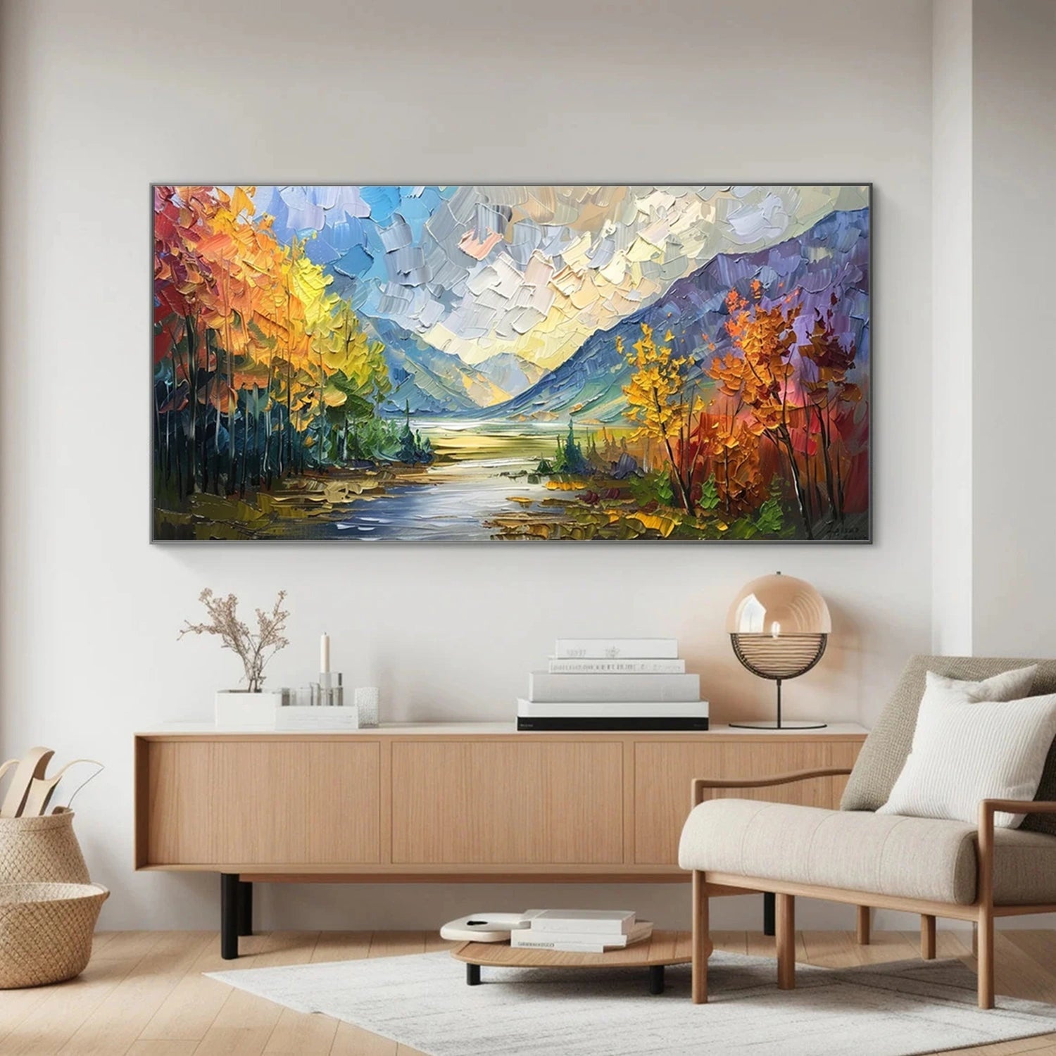 Living Room Wall Decor Mountain View | Colorful Oil Painting #JJ 318