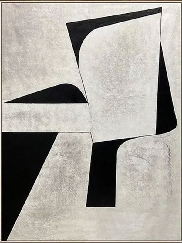 Black & Grey Geometric Abstract Oil Painting - Modern Art #JJ 045