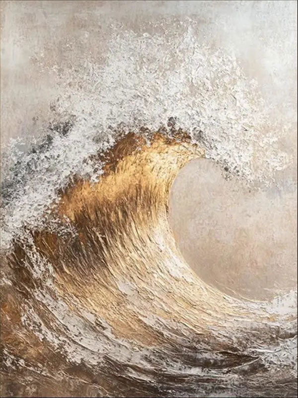 Beige White Gold Textured Wave Abstract Oil Painting - Modern Art #JJ 122