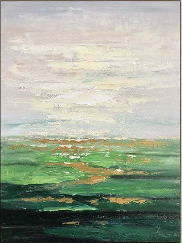 3D Green Abstract with Gold Accents - Modern Oil Art #JJ 028