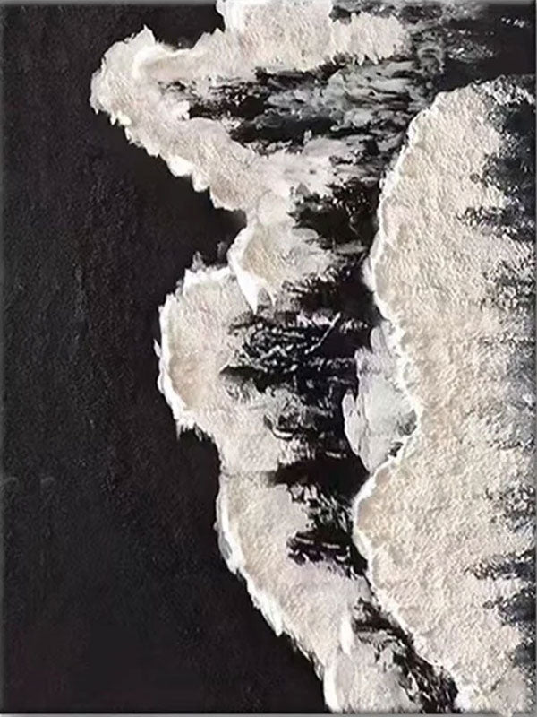 Minimalist Handmade Oil Painting - Black and White Abstract Art #TB 034