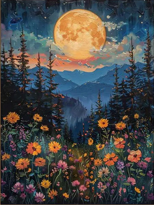 Moonlight Forest Abstract Oil Painting, Modern Dreamy Night #TB 073