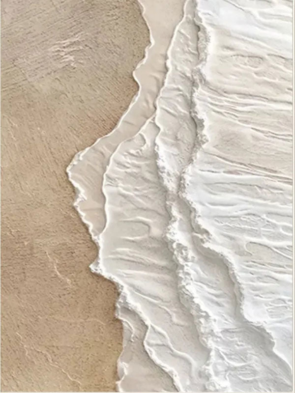 Vertical Beige and White Textured Beach Abstract Oil Painting - Modern Serene #JJ 135