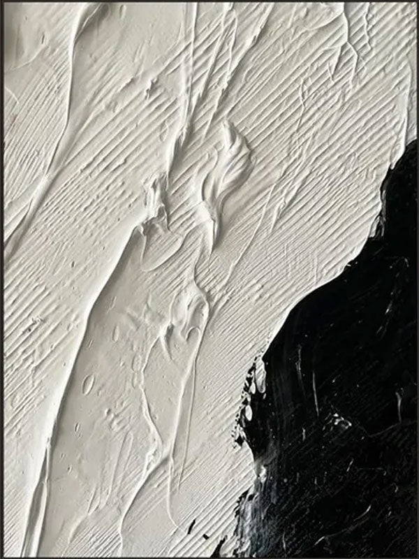 Modern Minimalist Black & White Abstract - Textured Canvas #JJ 025